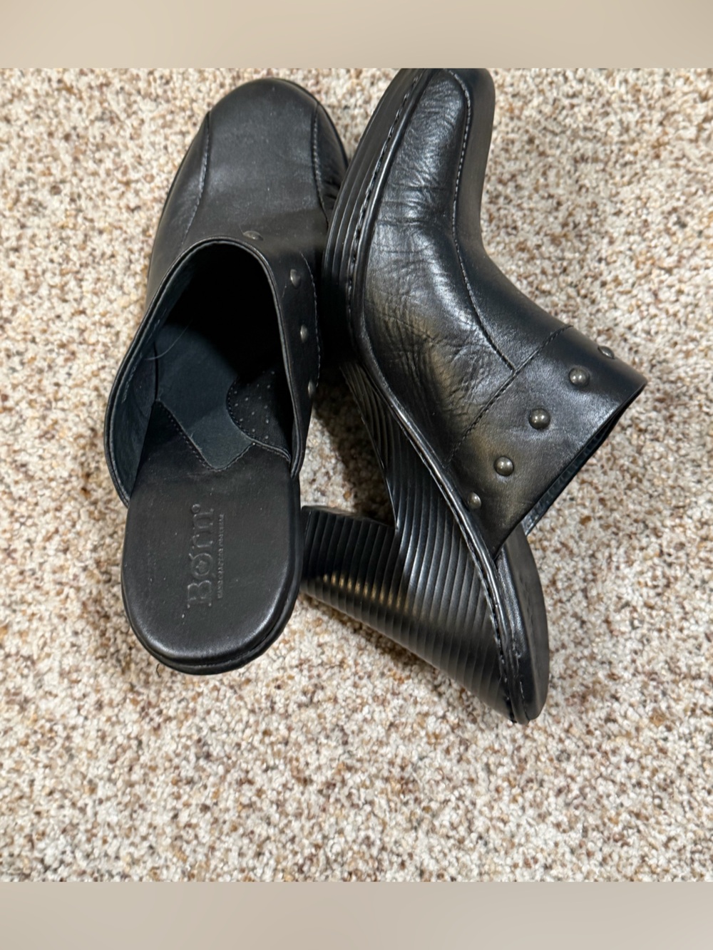 Born Black Leather Closed Toe Heeled Mules Size 8